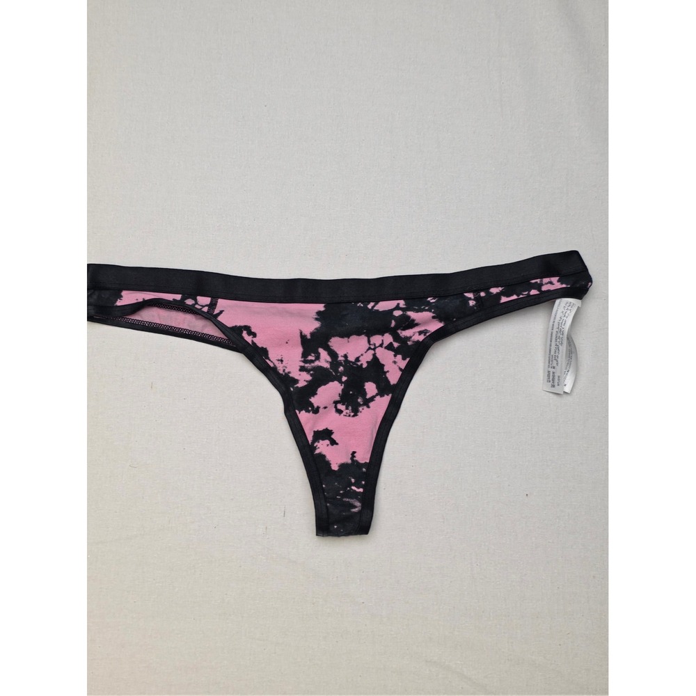 Jenni Intimates Women Thong Panties Pink/Black Tie Dye Large Underwear